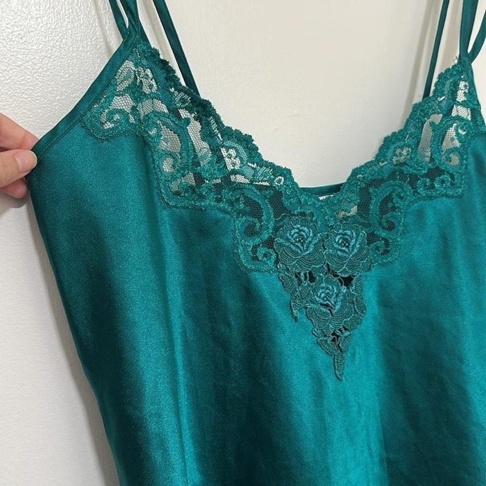 VINTAGE | INNER MOST | Woman's Emerald Green Lace Satin Nightgown Chemise, S - Picture 3 of 6